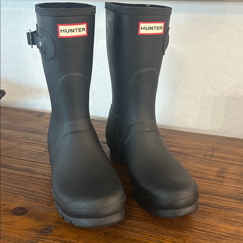 HUNTER Women’s Original Waterproof Matte Black Rain Boot Side Buckle Size 10 - Picture 1 of 15